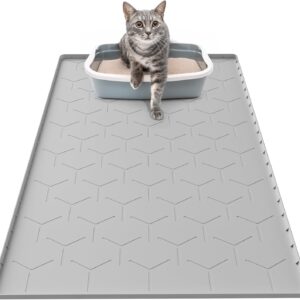 Cat Mat for Litter Box, Large 34" X 22" Cat Litter Mat, Waterproof Silicone Pad for Floor, Gray