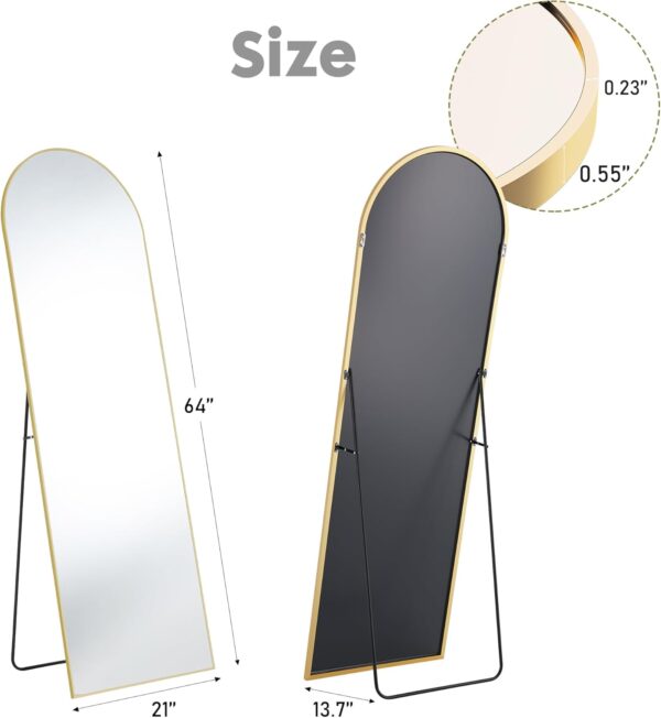 Sweetcrispy 64"x21" Arched Full Length Mirror, Standing or Leaning Full Body Mirror with Aluminum Alloy Thin Frame, Suitable for Bedroom or Cloakroom,Gold - Image 5