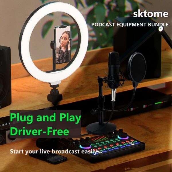 Podcast Equipment Bundle, 48V XLR Podcast Microphone Bundle, Voice Changer with Adjustable Mic Stand, Studio Condenser Microphone for Smartphone, PC, DJ, Video Recording, Streaming, Gaming and Singing - Image 2