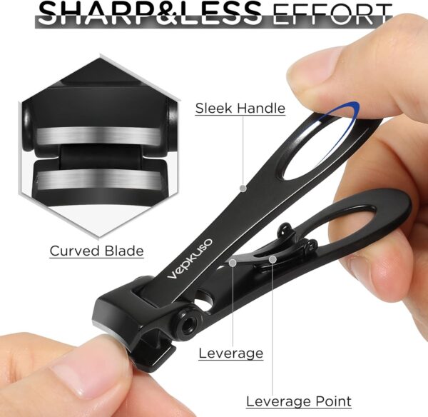 Nail Clippers for Seniors, Wide Jaw Fingernail Clippers and Angled Head Toenail Clippers for Thick Nail, Professional German Nail Clippers for Men, Women&Pregnant，Black - Image 4