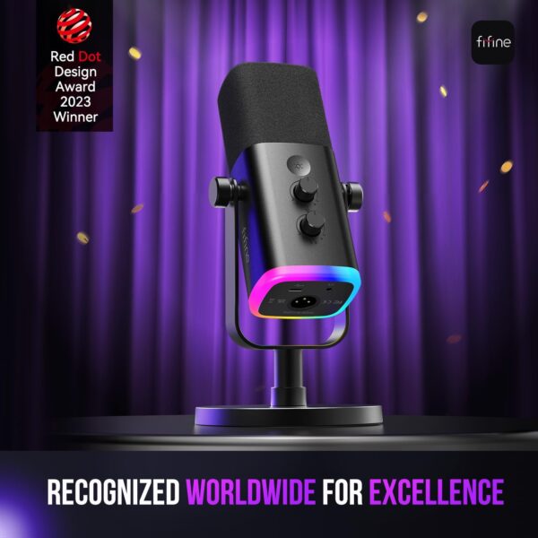 FIFINE USB/XLR Dynamic Microphone for Podcast Recording, PC Computer Gaming Streaming Mic with RGB Light, Mute Button, Headphones Jack, Desktop Stand, Vocal Mic for Singing YouTube-AmpliGame AM8 - Image 2