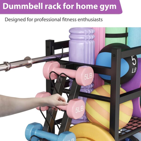 Dumbbell Rack Weight Rack Storage-Large Dumbbells Rack Home Gym Storage,Multilevel Workout Storage Organizer with Wheels and Barbell Holder,Perfect for Yoga Mat Balls Kettlebells and Fitness Gear,black - Image 5