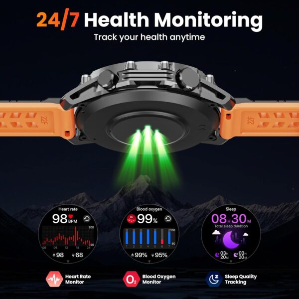 Smart Watch (Call/Notification),1.52'' Military Smart Watches for Men, Two Style Kits,Flashlight,100+Sport Modes/Heart Rate/Sleep Monitor/Pedometer, Fitness Tracker Android Phones iPhone Compatible - Image 6