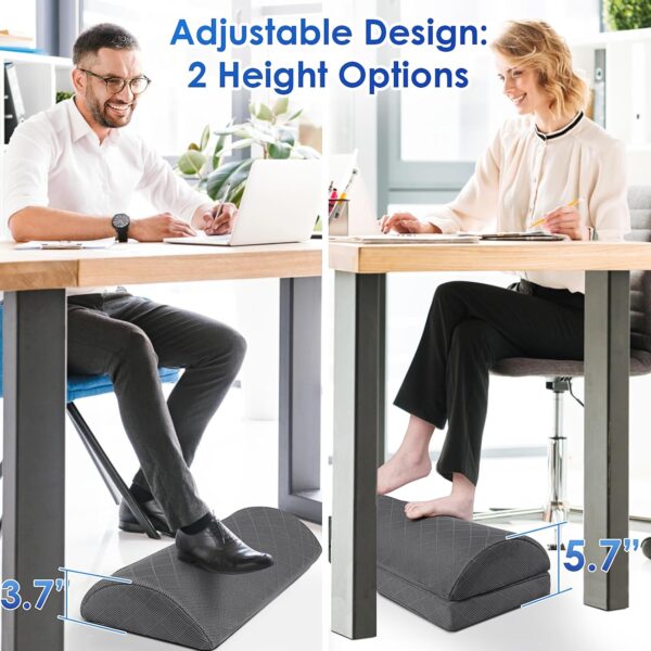 Foot Rest,Desk & Gaming Accessories,Foot Rest for Under Desk at Work,Comfortable Footrest with 2 Adjustable Heights & Removable Cover, Office Desk Accessories（Gray） - Image 3