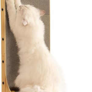 FUKUMARU Cat Scratcher, 26.8 Inch L Shape Cat Scratch Pad Wall Mounted, Cat Scratching Cardboard with Ball Toy for Indoor Cats, Large Size