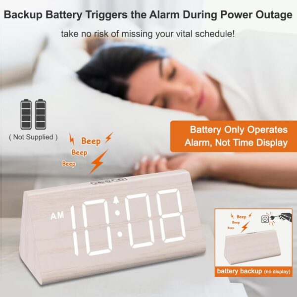 DreamSky Wooden Digital Alarm Clock for Bedroom - Living Room Desk Clock with Large Numbers, Bedside Nightstand Clock with USB Port, Adjustable Volume, Dimmer, DST, Office Wood Décor, Adapter Powered - Image 4