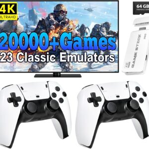 Retro Gaming Console, 20,000+ Retro Game Stick, 23 Emulators, 4K HD HDMI TV Game Stick, Includes 2 Wireless 2.4GHz Controllers,Plug & Play Video Games for TV(64GB)