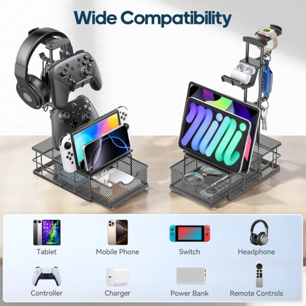 KDD Headphone Stand with Drawer - Headset & Controller Holder for Desk - Aluminum Supporting Bar Earphone Stand with Cable Organizer - Universal Gaming PC Accessories Storage - Image 6