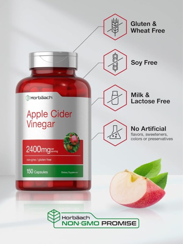 Horbäach Apple Cider Vinegar Capsules | 2400mg | 150 Count | Non-GMO, Gluten Free Supplement - Image 4