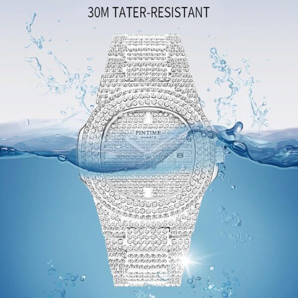 Gosasa Luxury Unisex Crystal Diamond Watches Big Face Women's Men's Quartz Watch Gold Silver Rose Gold Stainless Steel Bracelet Band - Image 2
