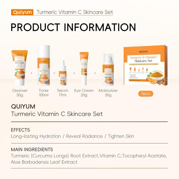 Skin Care Set, Turmeric Vitamin C Skincare Kits 5PCS - Beauty Skin Care for Women, Facial Skin Care Routine Set Kit, Dark Spot Remover for Face, Reduce Acne, for Oily Skin - Image 8