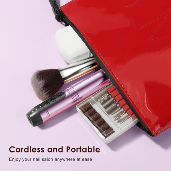 COSLUS Cordless Nail Drill Electric File: Professional for Acrylic Gel Dip Powder Nails Portable Nail Drill Machine Kit for Manicure Pedicure Nail Set with Everything Rechargeable Lightweight - Image 7
