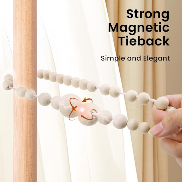 Magnetic Curtain Tiebacks, Curtain Tie Backs for Curtains 2 Pack, Wood Bead Curtain Tiebacks, Curtain Holders for Boho Bedroom Decor, Baby Nursery Decor, Farmhouse Decor - Image 6