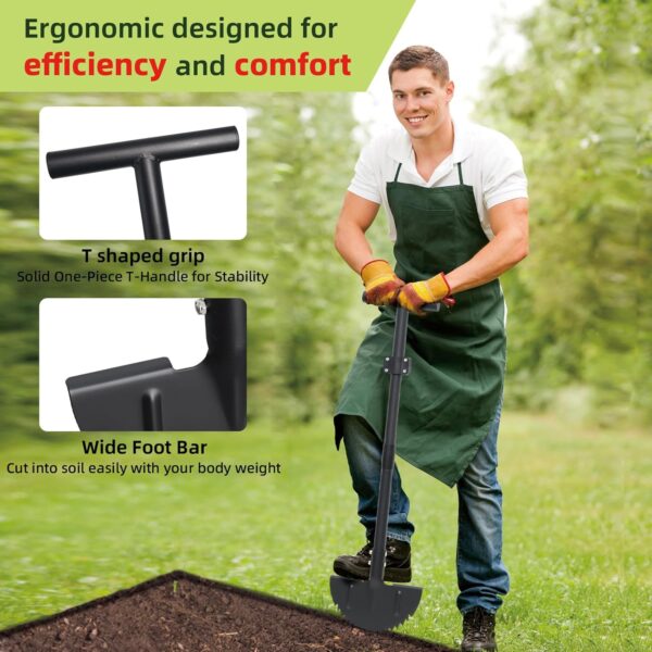 Half Moon Edger Lawn Tool - Heavy Duty Saw Tooth Manual Edgers with Sharp Blade & Wide Footplate, 38"-49" Adjustable T-Grip Handle for Landscaping, Sidewalks, Yard,Grass,Flower Bed & Garden Edging - Image 4