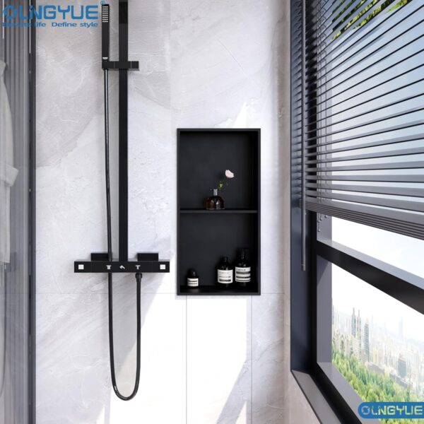 Shower Niche Stainless Steel: No Tile Needed Double Layer - 12x24 Inchs Recessed Wall Niches Shelf for Bathroom Storage - Matte Black - Image 2