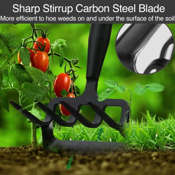 Stirrup Hoe and Cultivator Garden Tool Heavy Duty, Scuffle Loop Hula Action Hoe Weeding Gardening Hand Tools for Women Kids Men, Metal Weeder Scraper Garden Hoe Rake Weed Puller Long Handle 32-62 inch - Image 3