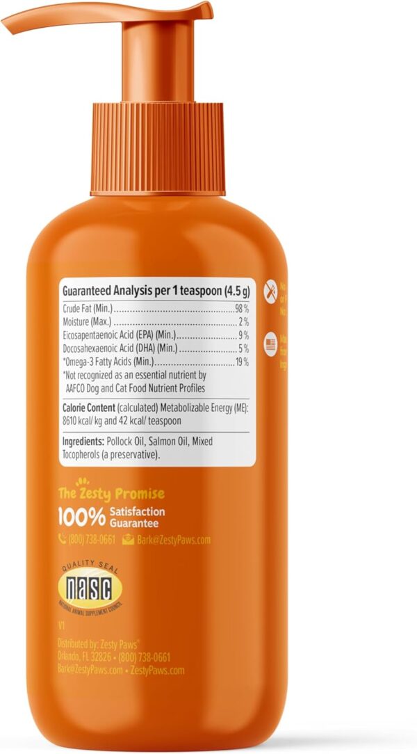 Zesty Paws Wild Alaskan Omega-3 Blend Pollock + Salmon Oil for Dogs and Cats- Skin and Coat Support, Omega 3 Supplement for Pets, 8.5oz - Image 6