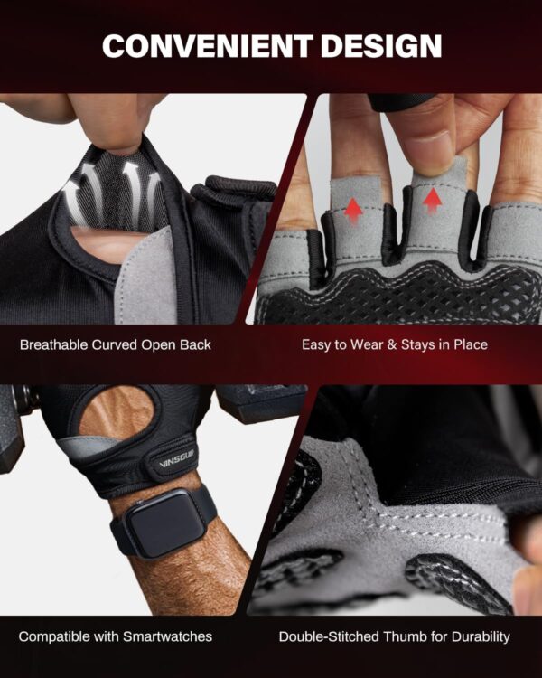 VINSGUIR Workout Gloves for Men and Women, Weight Lifting Gloves with Excellent Grip, Lightweight Gym Gloves for Weightlifting, Cycling, Exercise, Crosstraining, Pull ups, Fitness, Climbing and Rowing - Image 4