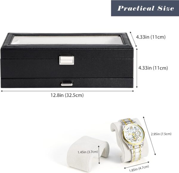 ProCase Watch Box for Men, 6 Slot Watch Display Case with Drawer, Mens Watch Case With Glass Lid, 2-Layer Jewelry and Watch Storage Watch Holder Organizer for Men Women -6 Slot, Black - Image 6