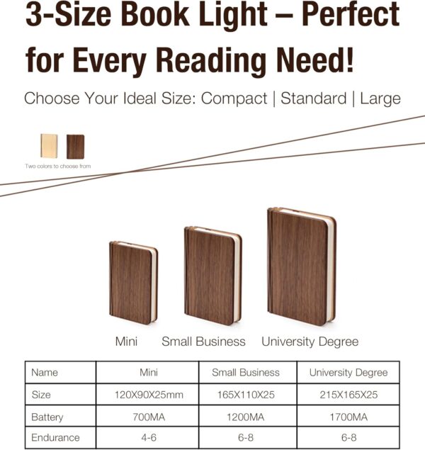5.7 Inch Wooden Book Lamp - Portable Folding LED Book Light for Reading, Home & Library Decor, Unique Gift for Book Lovers, Magnetic Book-Shaped Night Light (Walnut) - Image 9
