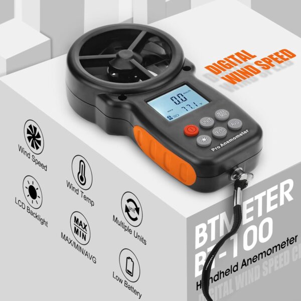 BTMETER BT-100 Handheld Anemometer, Digital Wind Speed CFM Meter Gauge Air Flow Velocity Tester for HVAC Shooting Drone, Wind Chill, 14℉-113℉ Wind Temperature - Image 2