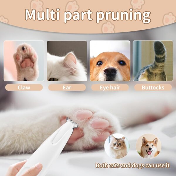 Upgraded Electric Dog Paw Trimmer, Paw Trimmers for Dog's Feet, Rechargeable Pet Shaver with LED Light, Low Noise Pet Hair Clippers for Paws Eyes Ears Face Rump - Image 2