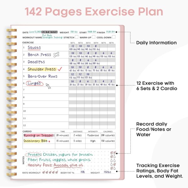 Fitness Workout Journal for Women & Men, A5(5.5" x 8.2") Workout Log Book Planner for Tracking, Progress, and Achieving Your Wellness Goals-Pink - Image 2