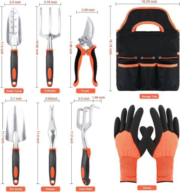 Garden Tools Set, 8 Piece Gardening Tools Set with Non Slip Ergonomic Handle, Heavy Duty Garden Tool Set with Storage Bag, Gardening Kit for Women, Garden Hand Tools Gift for Women and Men, Orange - Image 2