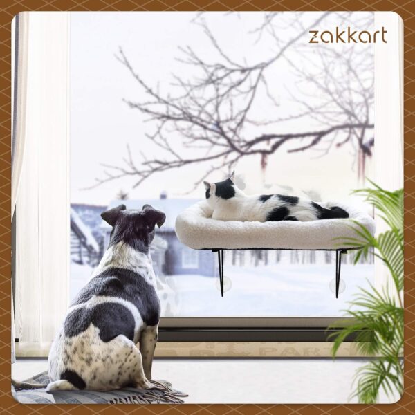 Cat Window Perch - 100% Metal Supported from Below - Comes with Warm Spacious Pet Bed - Cat Window Hammock for Large Cats & Kittens - for Sunbathing, Napping & Overlooking (White) - Image 6