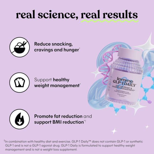Lemme GLP-1 Daily, Clinically Studied Ingredients to Reduce Hunger & Cravings, Promote GLP-1 Production, Support Fat Loss and Weight Management, 1 Month Supply (60 Capsules) - Image 3