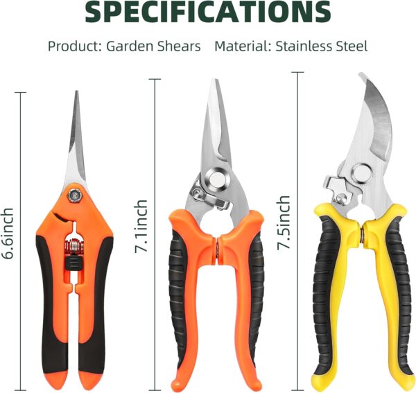3-Pack Stainless Steel Pruning Shears, Pruning Snips and Clippers for Gardening - Image 5