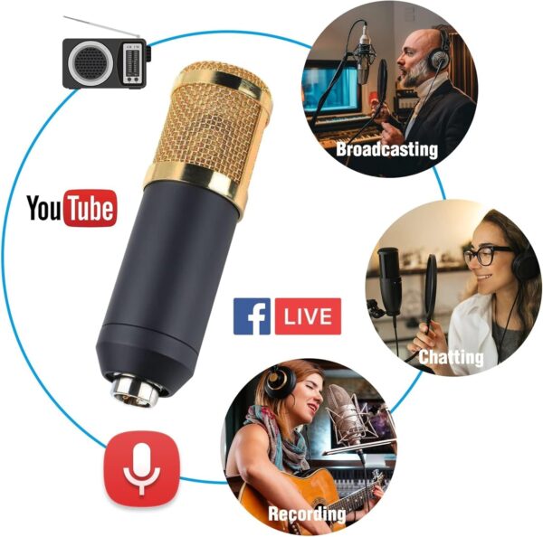MorTime Condenser Microphone Bundle, Live Sound Card, Adjustable Boom Arm, Shock Mount, Metal Mic Pop Filter, Sponge Pop Filter Cover, Earphone, Audio Cables and Power Cable, Set of 11 Mic Kit - Image 7