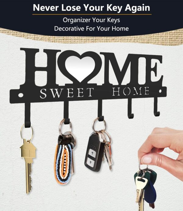 WIPHANY Key Holder Hooks Organizer Hanger Rack Wall Mounted with Screws and Anchors Home Sweet Home Wall Metal Decor for Entryway Front Door Kitchen Hallway Garage Mudroom Office 9.8inches/25cm - Image 2