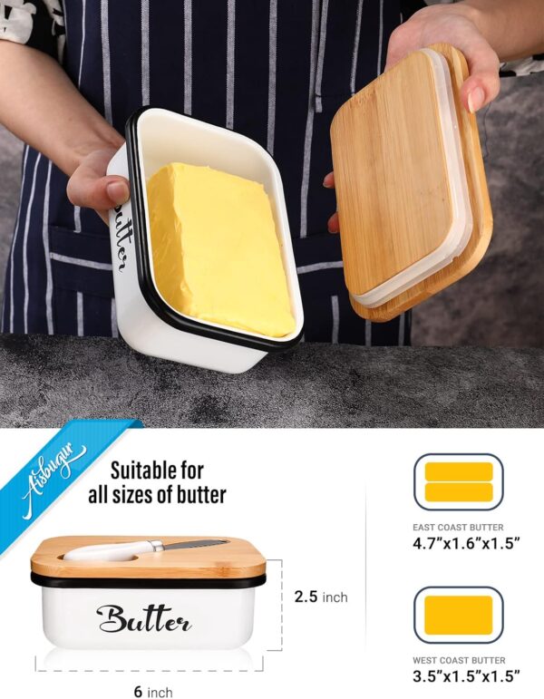 Butter Dish with Lid,Butter Dish for Countertop,AISBUGUR Metal Butter Keeper with Stainless Steel Multipurpose Butter Knife,Large Butter Container with Silicone Home Decor Kitchen Gift White - Image 2