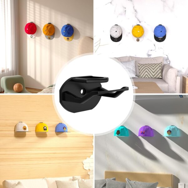 22 Pack Adhesive Hat Hooks for Wall, Super Strong Hat Rack for Baseball Caps, Hat Organizer Display for Home Decor, Hat Hangers Holder for Wall, Door, Closet, No Drilling - USA Patented (Black) - Image 7