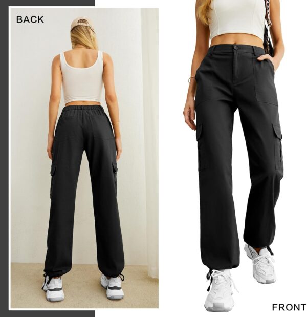 Lepunuo Women's High Waisted Cargo Pants Travel Y2K Streetwear Baggy Stretchy Pants with 6 Pockets Drawstring Ankle Cuffs - Image 4