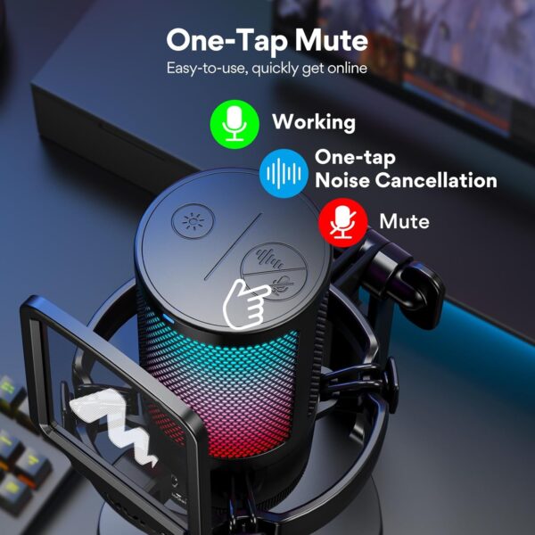 MAONO USB Gaming Microphone for PC, Noise Cancellation Condenser Mic with RGB Lights, Mute, Gain for Streaming, Recording, Podcast, Chat, Twitch, YouTube, Discord, Computer, PS5, PS4, GamerWave - Image 3