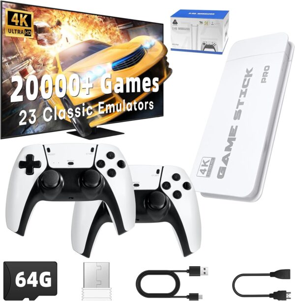 Retro Game Stick, Classic Video Games, Over 20000+ Games and 23 Emulators, Upgraded Dual 2.4G Wireless Controllers, Plug & Play TV Retro Gaming Console with 64GB Memory