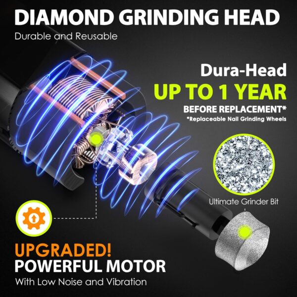 Dog Nail Grinder Upgraded - Professional 3-Speed Super Quiet and Low Vibration Electric Pet Nail Grinder with 4 LED Lights - Painless Paws Grooming & Smoothing for Small to Large Dogs (Black) - Image 4