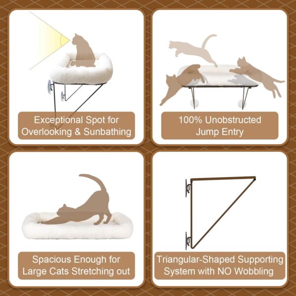 Cat Window Perch - 100% Metal Supported from Below - Comes with Warm Spacious Pet Bed - Cat Window Hammock for Large Cats & Kittens - for Sunbathing, Napping & Overlooking (White) - Image 5