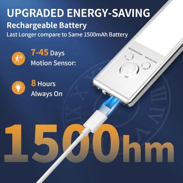 Under Cabinet Lights,76 LED Operated Motion Sensor Light Indoor,1500mAh USB Rechargeable Closet Lights, 2 Pack Magnetic Dimmable Closet Lights，Wireless Under Counter Lights for Kitchen, Stairs - Image 4
