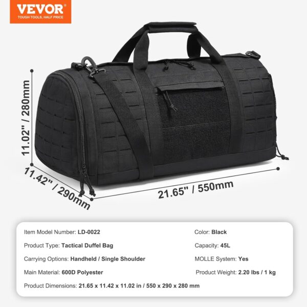 VEVOR 45L Tactical Traveling Pack, Military Pack with Shoe Compartment, Waterproof Tactical Traveling Pack for Men, Gym Workout Bag Gear Bag for Overnight, Basketball, Football, Fitness, Travel - Image 7