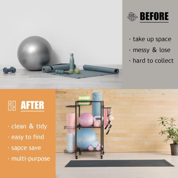 LIANTRAL Yoga Mat Storage Rack - Metal Gym Organizer for Yoga Mats, Foam Rollers & Fitness Equipment, Space Saving Workout Equipment Storage Rack for Home Exercise and Fitness Gear - Image 5