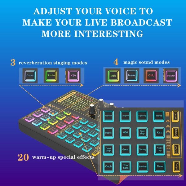 K300 Sound Effects Board Set, LED Light Voice Changer Sound Card with Multiple Sound Effects - Podcast Equipment Bundle for Live Streaming/Laptop Computer Vlog/Living Broadcast YouTube or TikTok - Image 5