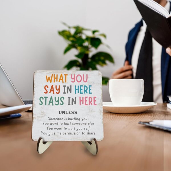 Positive Mental Health Office Decor Rustic Desk Decor Therapy Office School Counselor CBT Therapist Counseling Wood Sign Psychology Decoration for Home Farmhouse Table Shelf Plaque with Wood Stand - Image 6