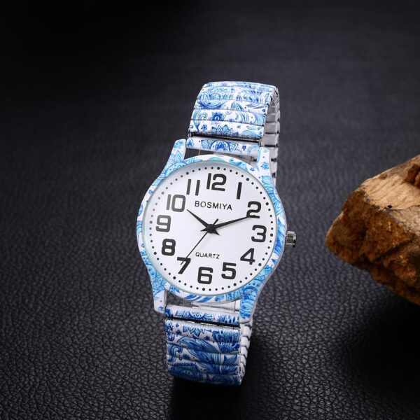OIDEA Stretch Band Watches for Women: Bohemia Flower Easy Reader Elastic Band Watch Large Face Big Number Analog Quartz Bracelet Watch Expansion Band Wristwatch - Image 5