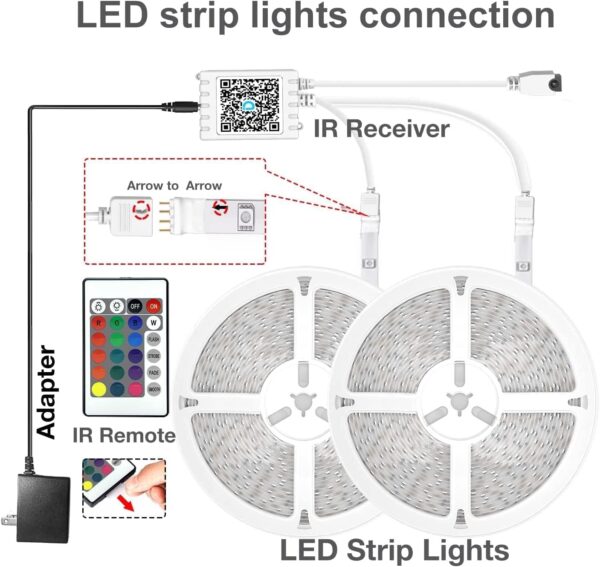 DAYBETTER LED Strip Lights 130ft Lights Strip for Bedroom, Desk, Indoor Room Bedroom Brithday Gifts RGB Decor with Remote and 24V Power Supply - Image 7
