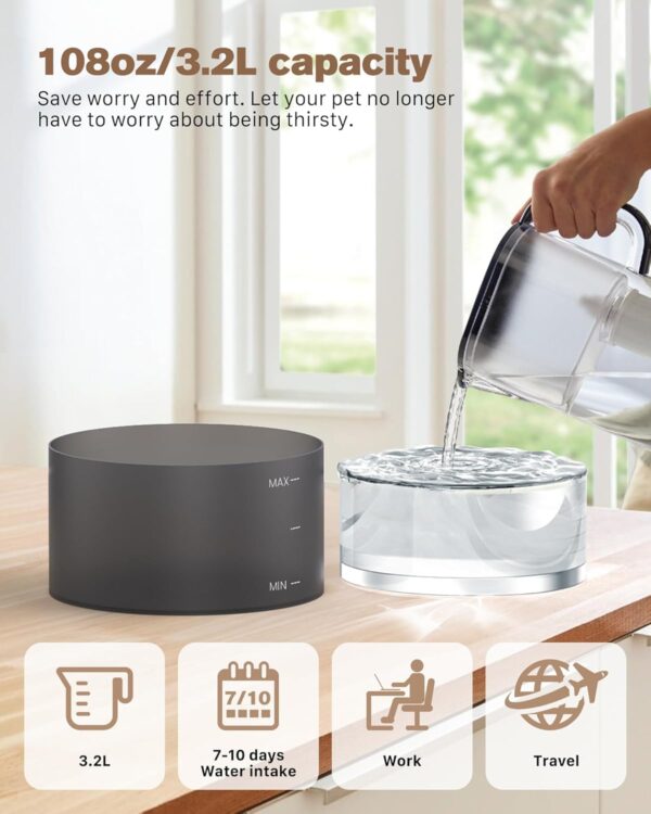 Cat Water Fountain: 108oz/3.2L Cat Fountain Super Silent Pet Drinking Dispenser - Water Fountains for Kitty Indoor - Quiet Pump and Faucet Design - Suitable for Cats and Dogs - BEMOONY - Image 6