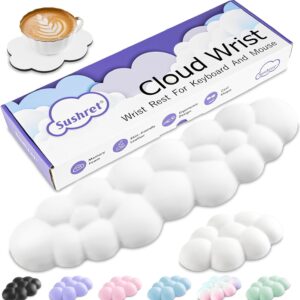 Cloud Wrist Rest Keyboard, Cloud Keyboard Wrist Pad Set with PU Leather Memory Foam, Cute Arm Rest for Palm Support, PC/Gaming Desk Accessories/Office Setup/Computer Hand Cushion - White