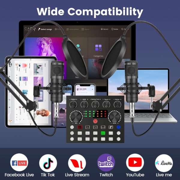 Podcast Equipment Bundle for 2, Audio Interface with Voice Changer Condenser Microphones for Gamer, All-in-One Audio Mixer Perfect for Live Streaming, Singing, YouTube, Gaming - Image 5
